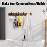 Kruodop Large Coat Rack Wall Mount Coat Hooks Coat Hanger with 10 Metal Black Triple- Hooks Brown Pine Real Wood Plank Hat Rack for Wall Hooks for Hanging Coat Hat Jacket Kruodop