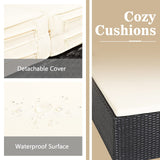 HAPPYGRILL Outdoor Daybed Rattan Wicker Patio Daybed with Padded Cushions Pillows and Sturdy Aluminum Foot, Patio Sofa Furniture Set for Garden Porch Poolside HAPPYGRILL