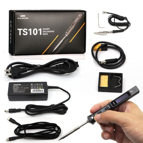 NovelLife Original TS101 Electric Soldering Iron Kit Adjustable Temperature Smart Digital Screen Display with TS B2 Solder Tip XT60 Power Cord USB Type C Cable 24V 3A Power Supply TS100 Upgrade NovelLife