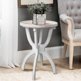 HCODCIBA Farmhouse End Table with Carved Tray Top,Small Round Side Table with Curved Legs,Retro Bedside Table Rustic Accent Table for Living Room,Bedroom HCODCIBA