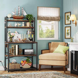 Denkee 39.4 Inch Wide Rustic Brown 5-Tier Bakers Rack with Power Outlets and Storage Solutions Denkee