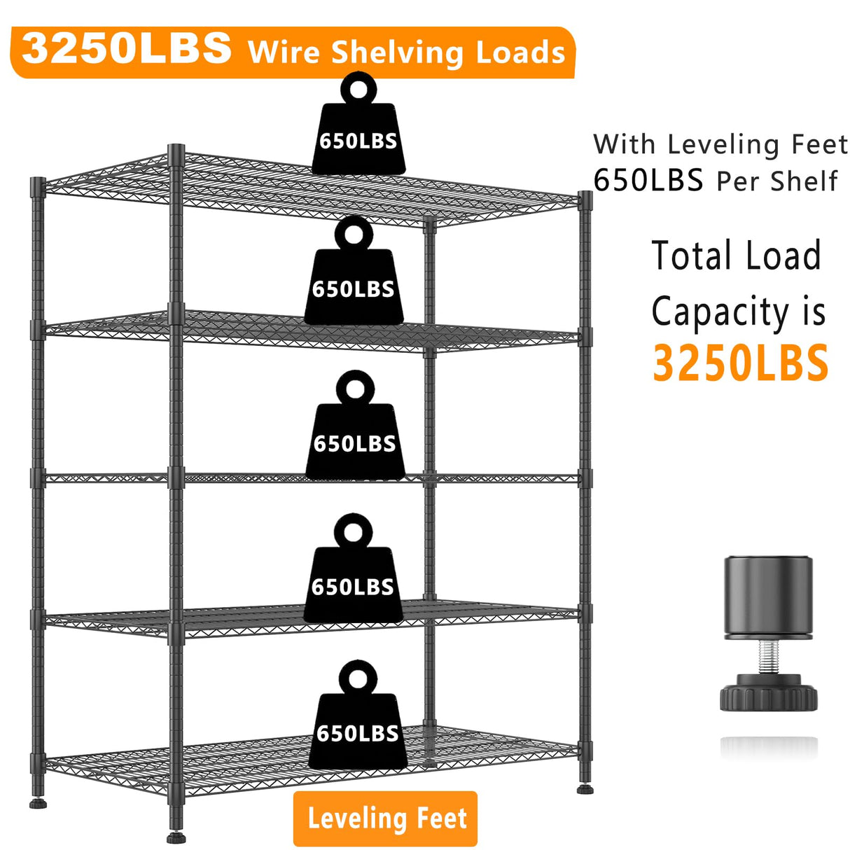 Himimi Storage Shelves 60"W Wire Shelving with Wheels 3250LBS Heavy Duty Metal Shelves for Storage, 5-Tier Adjustable Wire Rack Shelving Garage Shelving Kitchen Storage Shelves 24"Dx60"Wx82"H, Black Himimi