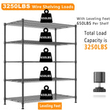 Himimi Storage Shelves 60"W Wire Shelving with Wheels 3250LBS Heavy Duty Metal Shelves for Storage, 5-Tier Adjustable Wire Rack Shelving Garage Shelving Kitchen Storage Shelves 24"Dx60"Wx82"H, Black Himimi