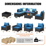TerraRelax Patio Furniture Set 7 Pieces All Weather Patio Conversation Sets Wicker PE Rattan Outdoor Sectional Couch Sofa Set with Cushion Ottoman Table for Garden, Backyard, Poolside Peacock Blue TerraRelax