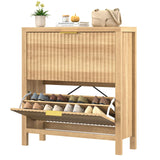 YOMILUVE Shoe Cabinet Storage for Entryway, Fluted Shoe Cabinet with 2 Flip Drawers, Hidden Shoe Rack Tall Freestanding Shoe Organizer with Legs for Hallway, Wood YOMILUVE