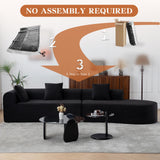 ClinQ 132-Inch Modern Style Curved Sofa, Upholstery Corduroy Sofa Couch with 3 Pillows, Black ClinQ