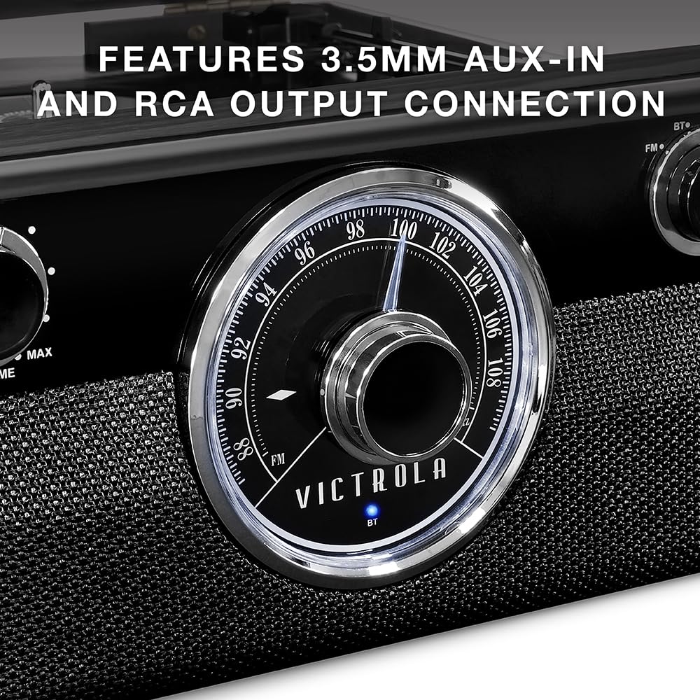 Victrola Metropolitan Mid Century 4-in-1 Bluetooth Record Player & Multimedia Center with Built-in Speakers - 3-Speed Turntable, AM/FM Radio, Wireless Music Streaming | Grey Victrola