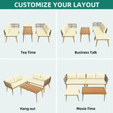 YITAHOME 4 Pieces Patio Furniture Set, Outdoor Rattan Woven Conversation Sectional L-Shaped Sofa with 5 Seater for Backyard, Porch, Boho Detachable Lounger with Cushions and Side Table - Beige YITAHOME