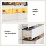 BTHFST 9 Drawer Dresser for Bedroom with Power Outlet & LED Lights, 56.7" W Chest of Drawers with Open Shelves, No-Handle Modern Dresser for Living Room, Entryway, White BTHFST