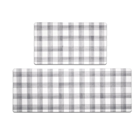 FRESHMINT Modern Farmhouse Plaid 2 Piece Set Kitchen Mats for Floor Anti Fatigue Waterproof & Non-Skid Kitchen Rugs Cushioned Kitchen Mat for Standing Washable Comfort Desk Kitchen Runners FRESHMINT