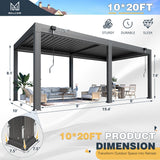 MELLCOM 10x20FT Louvered Pergola with 6 Pull-Down Screens, Aluminum Pergola with Adjustable Rainproof, Dark Gray MELLCOM
