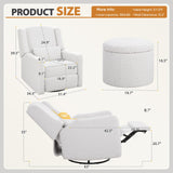 SENYUN Power Recliner Chair Swivel Glider, Large Rocker Recliner w/USB Charging Port, Boucle Upholstered Swivel Rocker Glider Recliner for Nursery,Bedroom,Living Room, 1PC, Cream SENYUN