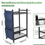 SAMRELAX Garden Tool Rack Freestanding, Heavy Duty Garden Tool Organizer, 3-tier Tool Rack, Multifunctional Yard Tool Storage with Hooks and Storage pockets for Outdoor Long-Handled Broom Shovel Rake SAMRELAX
