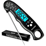 KULUNER TP-01 Waterproof Digital Instant Read Meat Thermometer with 4.6 Folding Probe Backlight Calibration Function for Cooking Food Candy, BBQ Grill, Liquids,Beef(Black) KULUNER