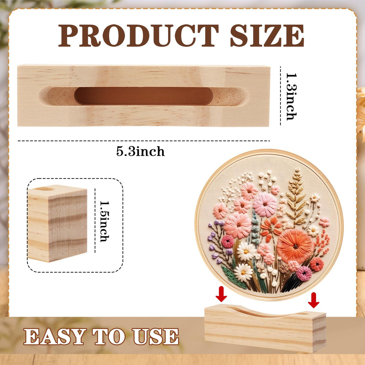 Chunful 6 Pcs Embroidery Hoop Display Stand Wooden Embroidery Frames Holder 2 Tier Groove Cross Stitch Hoop Stand Base Accessories for Display Works Home Exhibition Decor Chunful