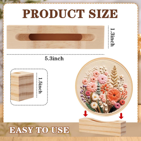 Chunful 6 Pcs Embroidery Hoop Display Stand Wooden Embroidery Frames Holder 2 Tier Groove Cross Stitch Hoop Stand Base Accessories for Display Works Home Exhibition Decor Chunful