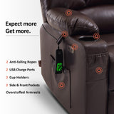 MCombo Large-Wide Lay Flat Dual Motor Power Lift Recliner Chair Sofa with Massage and Heat for Big Elderly People, Infinite Position, Faux Leather R7688 (Dark Brown, Large-Wide) MCombo