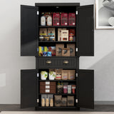 YOCONYO 72" Kitchen Pantry Cabinet, Freestanding Storage Cabinet with 4 Doors, Adjustable Shelves for Kitchen, Living Room and Dinning Room，Black YOCONYO