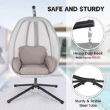 PayLessHere Egg Chair with Comfy Cushions Indoor Outdoor Hanging Chair Sturdy Heavy Duty Hammock Chair with Stand Cushions Breathable Fabric Cover for Patio Bedroom Garden Poolside, Grey PayLessHere