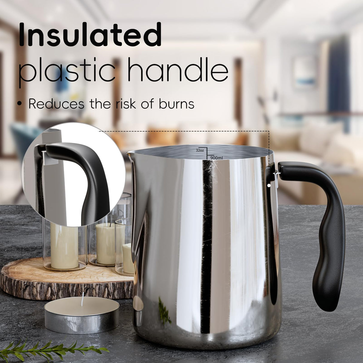 CasaCulina Candle Making Pouring Pot with Stirring Spoon, 32oz Stainless Steel Wax Melting Pot with Heat-Resistant Handle, Double Boiler Candle Making Pitcher with Dripless Pouring Spout Design CasaCulina