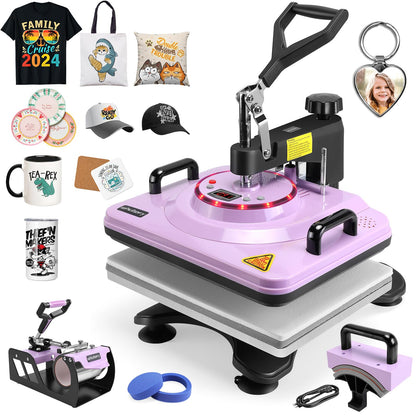 Whubefy Heat Press Machine 15x12 Shirt Press Machine with Tumbler Press/Hat Press - 5 in 1 Sublimation Heat Press Machine for T Shirts Cap Mug Plate - Swing Away Heat Transfer Tshirt Printing Machine