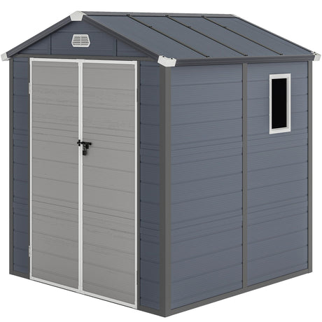 DWVO 6x6FT Outdoor Storage Shed w/o Floor, All-Weather Plastic Shed with Lockable Doors, Window & Vents, Plastic Tool Shed for Backyard, Patio, Poolside, Lawn, Gray DWVO