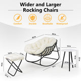 Outdoor Rocking Chair, Oversized Patio Papasan Rocking Chair with Cushion, Ottomans, Side Table, Large Egg Royal Rocking Lounge Chairs for Patio Porch Garden Backyard, Grey (Three Piece Set) LISRUX