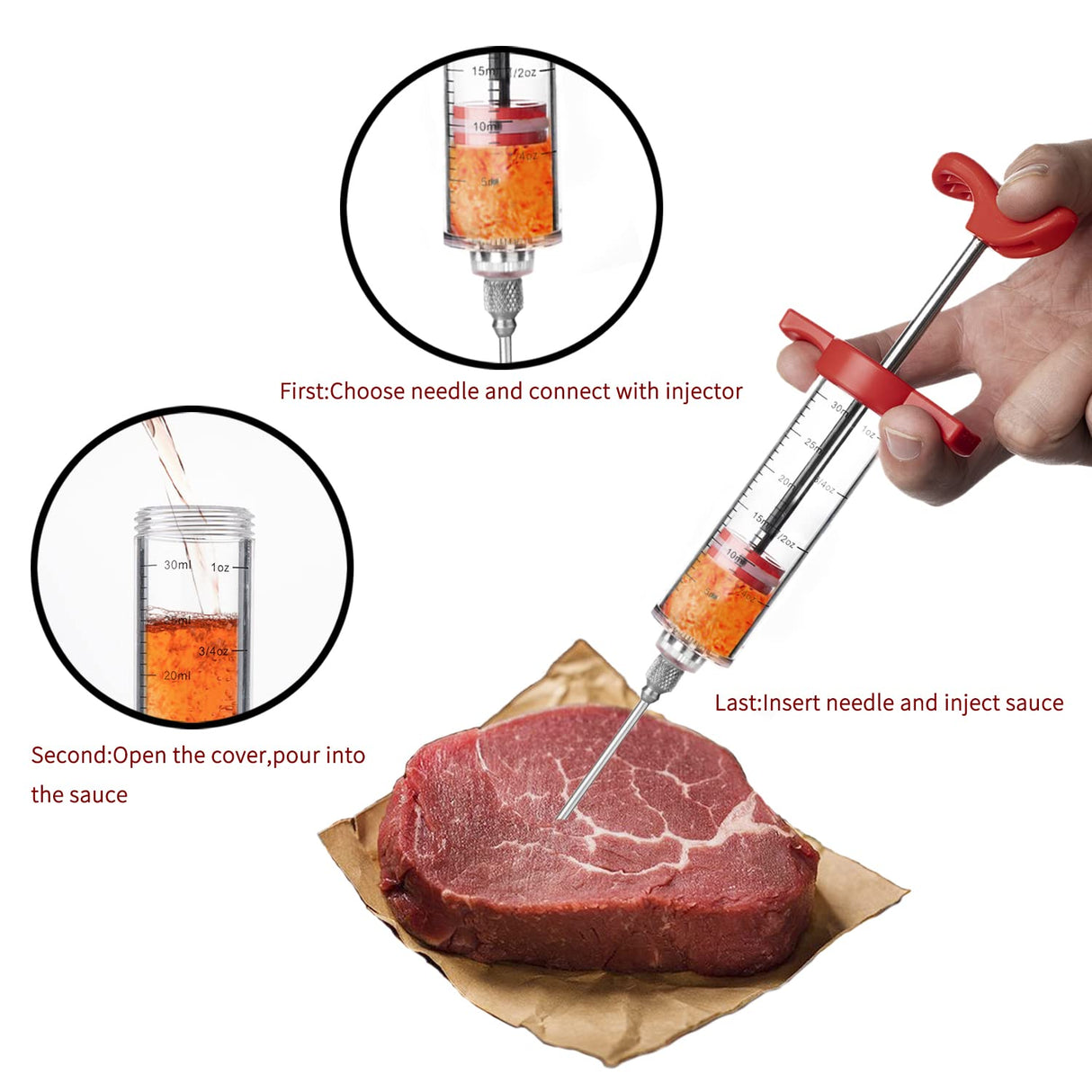 JY COOKMENT Meat Injector Syringe, 1-oz Marinade Flavor Injector with 2 Professional Needles,1 Cleaning Brushes JY COOKMENT