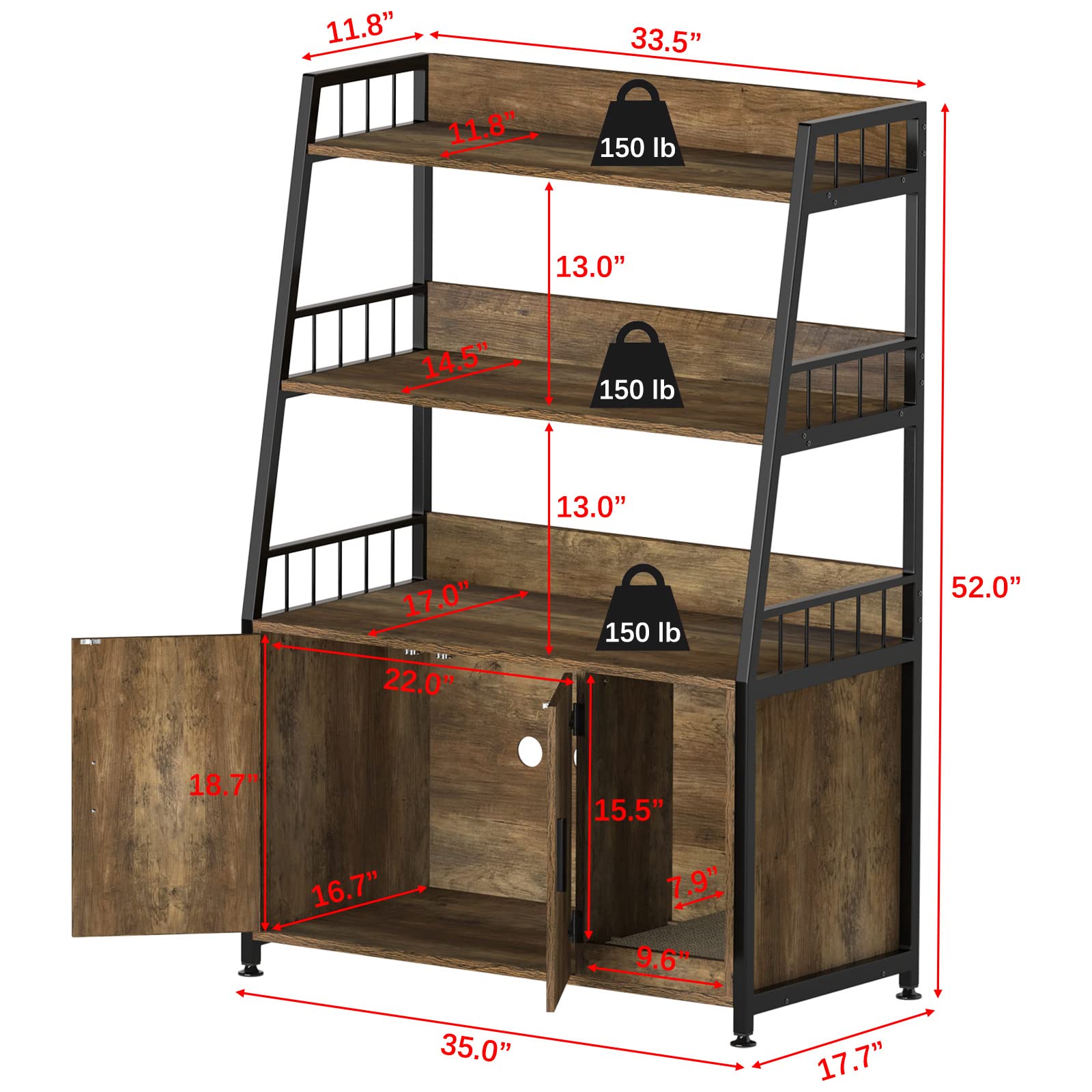 GDLF Large Hidden Cat Litter Box Enclosure Furniture with Shelf Wood Sturdy Cat Washroom Storage with Scratch, Light Brown - WoodArtSupply