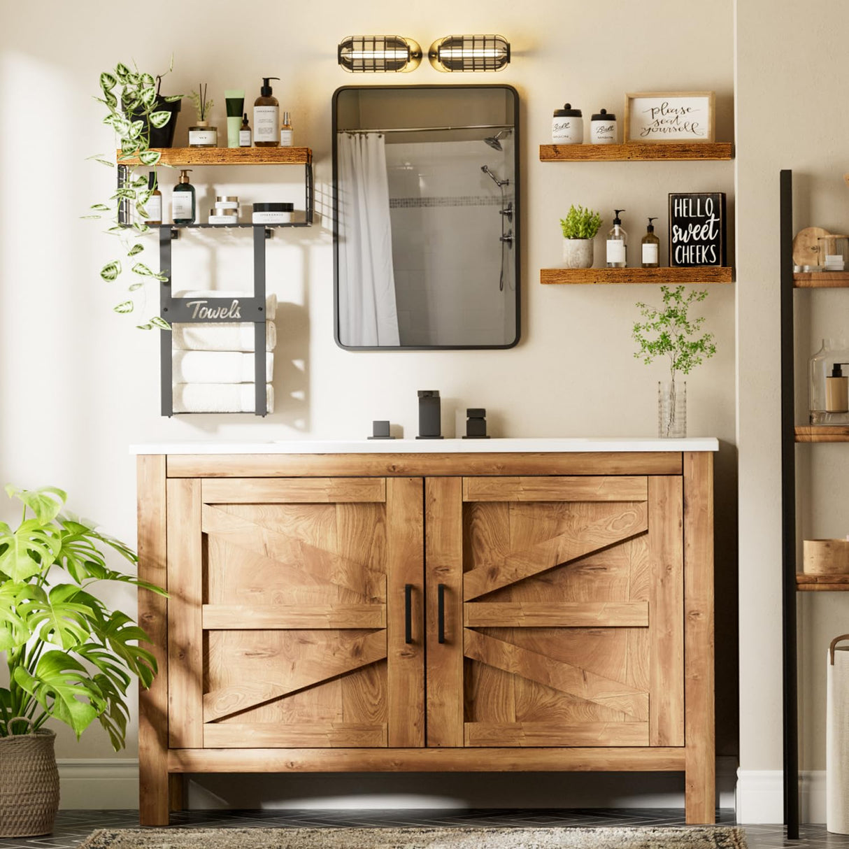 KLUVIS Bathroom Shelves Over Toilet - Floating Shelf for Wall Above Toilet Towels Holder Small Farmhouse Decor Shelves (15.7 inch, Set of 3, Rustic Brown) KLUVIS