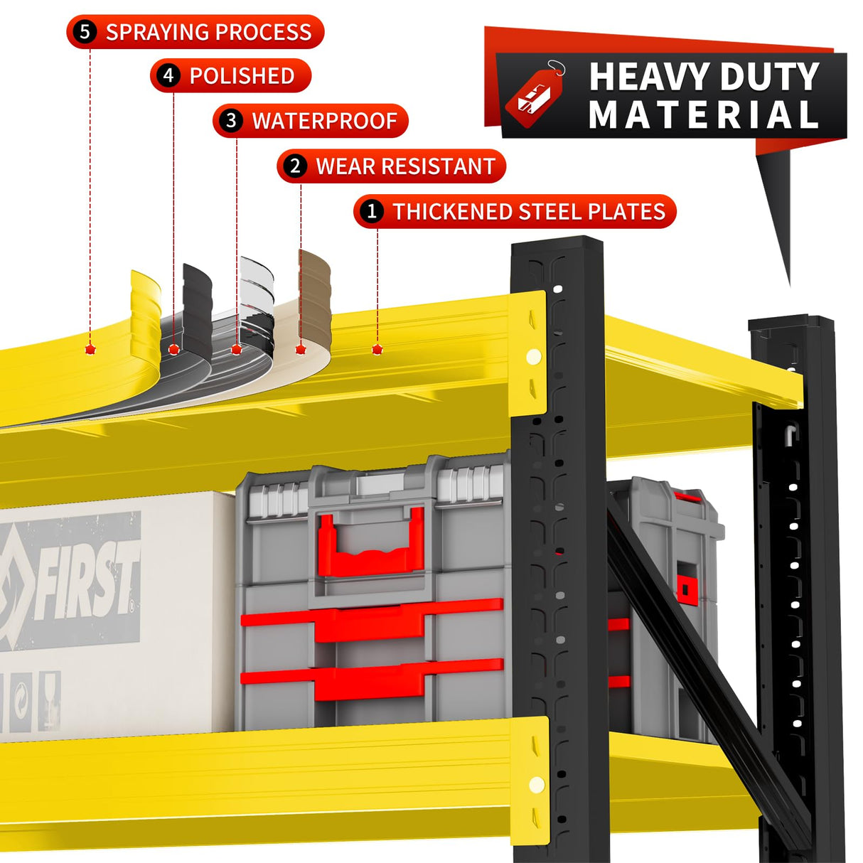 Kobito 4000LBS Garage Storage Shelves, 47" W Garage Shelving Heavy Duty Adjustable Shelving Unit, 4 Tier Metal Utitly Shelves Industrial Shelving for Warehouses,Basement,Black Yellow Kobito