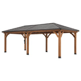 Backyard Discovery Barrington 24' x 12' Cedar Wood Outdoor Gazebo Pavilion with Hardtop Galvanized Steel Hip Roof, Snow Support, Wind Resistance, PowerPort, Shade for Garden, Patio, Deck, Entertaining Backyard Discovery