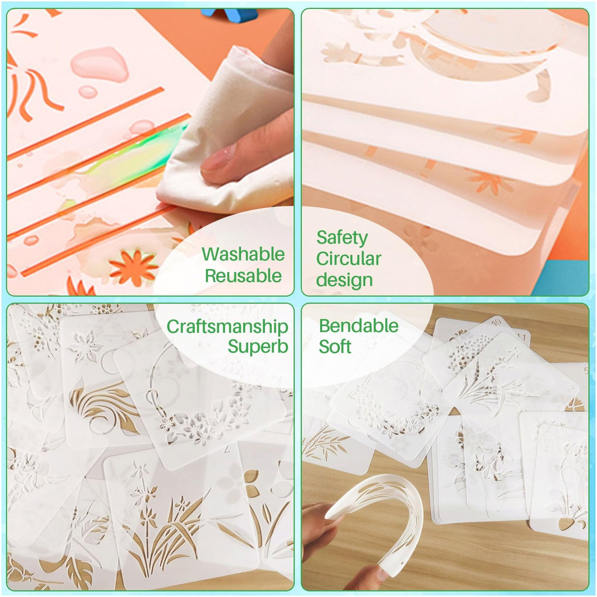 Stencils for Painting, 64pcs 3 Inch Stencils for Crafts Reusable Rock Painting Stencils Plastic Reusable Stencils for Painting on Wood Wall Tile Home Decor Felixcraft