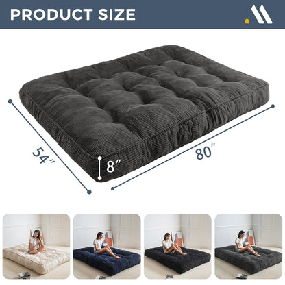 MAXYOYO 8" Futon Mattress Full Size, Ultra Thick Futons Sofa Couch Bed Tufted Sleeper Sofa Bed, Corded Fabric Floor Mattress for Adults, Shredded Foam Filling (Frame Not Included), Dark Grey