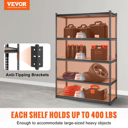 VEVOR Storage Shelving Unit, 5-Tier Adjustable Storage Shelves, 48" L x 24" W x 72" H Heavy Duty Garage Storage Shelves, Metal Shelves for Kitchen Pantry Basement Bathroom Laundry