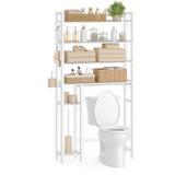 SONGMICS Over The Toilet Storage Shelf with Toilet Paper Holder, Bamboo Bathroom Organizer with Adjustable Shelves, 10.2 x 32.7 x 72.8 Inches, 4 Hooks, Storage Rack, Cloud White UBTS017W01 SONGMICS