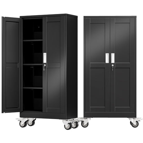 AUEYTVR 61" Tall Metal Garage Storage Cabinet with Wheels and Locking Doors and Tall Rolling Steel Tool Cabinet with 3 Adjustable Shelves for Garage,Home,Office,Shop (Black) AUEYTVR