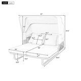 Merax 57" Patio Rattan Daybed with Retractable Sunshade Canopy, Iron Frame Outdoor Sunbed with Detachable Pillows for Patio, Backyard, Pool, Beige Merax