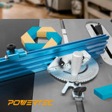 POWERTEC 71391 Table Saw Precision Miter Gauge System w/ 27 Angle Stops and 3/4”x 3/8”T-Slotted Miter Bar w/Removable T-Slot Plate; Includes 24”x 3” Multi T–Track Fence w/Scale, T-track Flip Stop POWERTEC