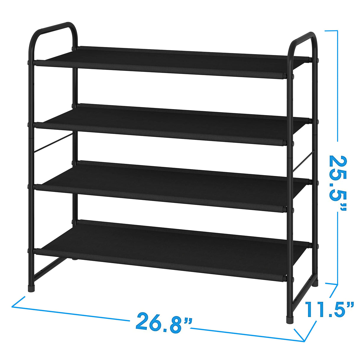 Simple Trending 4-Tier Stackable Shoe Rack, Expandable & Adjustable Fabric Shoe Shelf Storage Organizer, Black Simple Trending