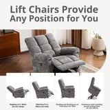 RUTOX Oversized Power Lift Recliner Chair for Elderly, Electric Lift Chair with Masssage and Heat, Overstuffed Power Recliner for Adults, 3 Positions,USB Ports, Side Pockets,Grey RUTOX