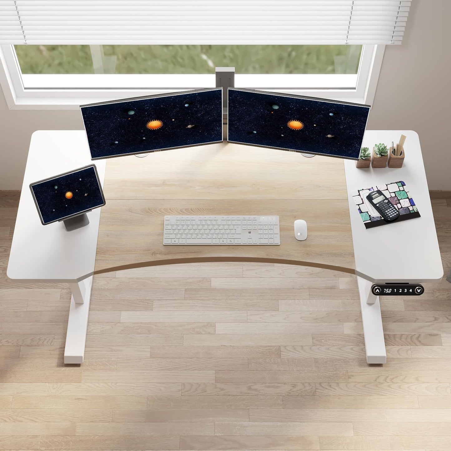 HEONAM Dual Motor Electric Standing Desk, 63 x 30 Inches Height Adjustable Table with Splice Board, Ergonomic Sit Stand Computer Desk with White - WoodArtSupply