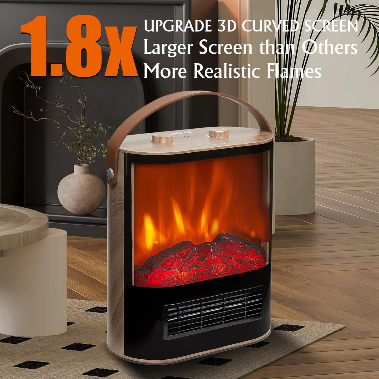 CUOZOVA 16“ Portable Electric Fireplace Heater, 1500W/850W Small Electric Fireplace for Indoor Use with Curved Monitor&Realistic 3D Flame, Fireplace Stove for Home Office, Fake Fireplace for Christmas CUOZOVA