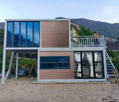 Two-Story Customized Container Houses Villas Prefab Tiny Homes to Live in for Adults Mini Foldable Mobile Home Modular Guest Homes kit casas prefabricadas para Vivir, Stair Terrace guardrail - WoodArtSupply