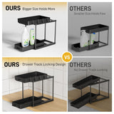Delamu Under Sink Organizers and Storage, 2 Pack Pull Out Kitchen Bathroom Cabinet Organizer, 2 Tier Black Under Sink Storage for Bathroom Kitchen, Under Counter Storage Organizer with 8 Hooks Delamu