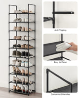 SONGMICS Shoe Rack, 10 Tier Shoe Shelf, Shoe Storage Organizer, Space-Saving, 11 x 17.7 x 68.1 Inches, Metal Frame, Non-Woven Fabric Shelves, for Entryway, Bedroom, Black ULSH010B02 SONGMICS