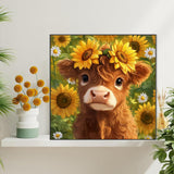 KINPLUB Highland Cow Diamond Art Kits for Adults Beginners, Cow Sunflowers Diamond Painting Kits for Adults, DIY Full Drill Round Gem Art Dots for Home Wall Decor 12x12 Inch KINPLUB