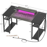armocity Computer Desk with LED Lights, 55 Inch Desk with Power Outlet and USB, Reversible Large Desk with Moveable Monitor Stand, 55.2'' Gaming PC Table for Home Office, Workstation, Grey and Black armocity