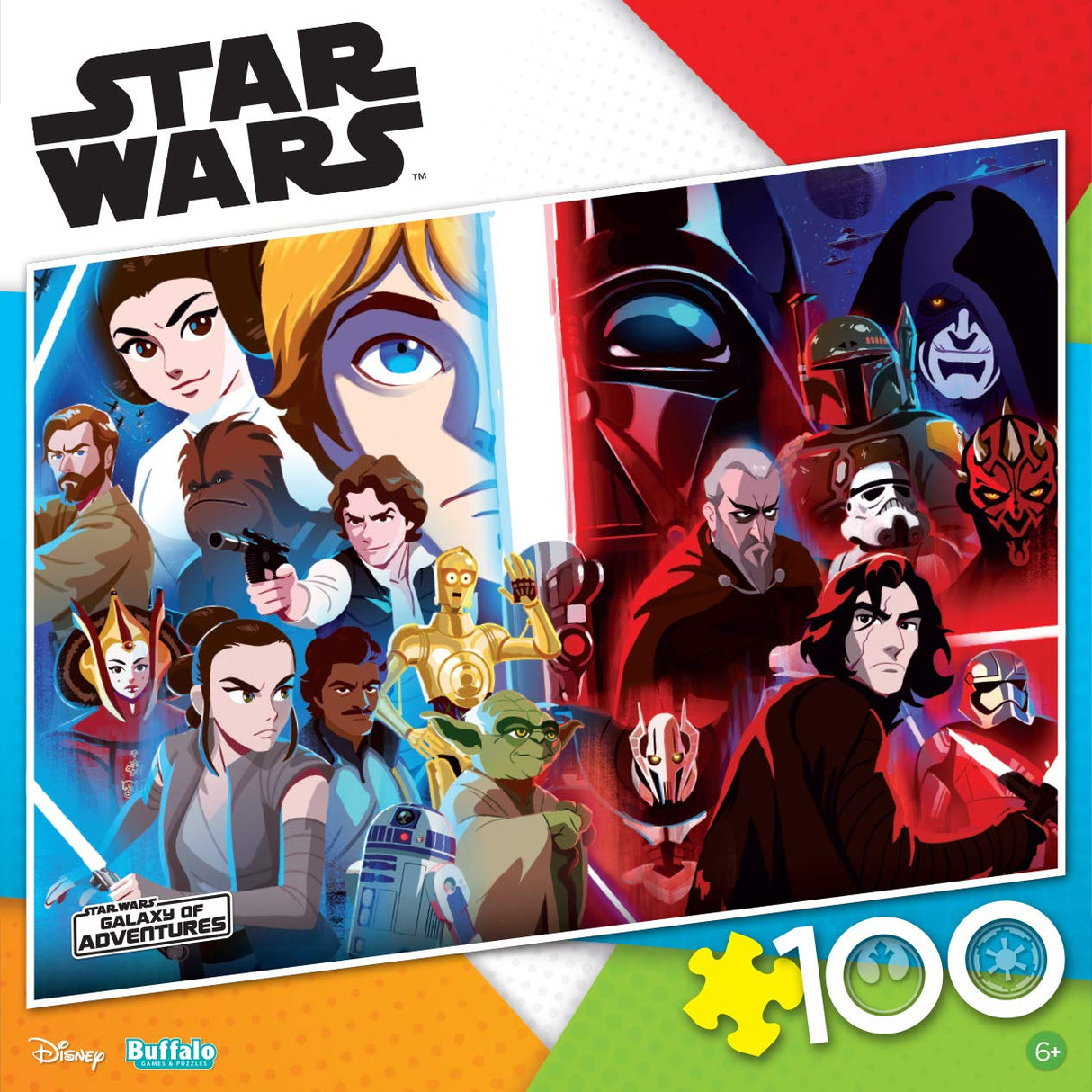 Buffalo Games - Star Wars - Light Versus Dark - 100 Piece Jigsaw Puzzle for Families -Challenging Puzzle Perfect for Game Nights - Finished Size is 15.00 x 11.00 Buffalo Games