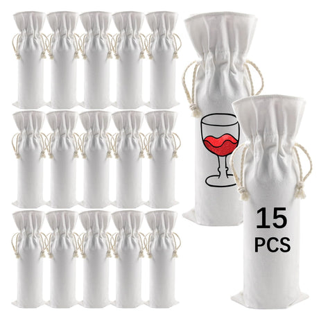 OKBA 10 PCS Sublimation wine gift bag blank, Canvas wine bottle bag with drawstring, Suitable for sublimation, screen printing, DIY graffiti Wedding Birthday Party Gift Bag OKBA